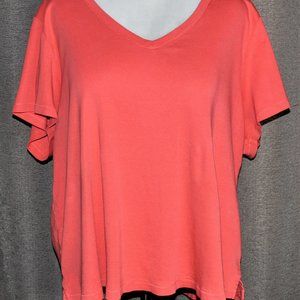 Like New! J. Jill Perfect Pima V-Neck Short Sleeve Tee in Coral Pink/Orange